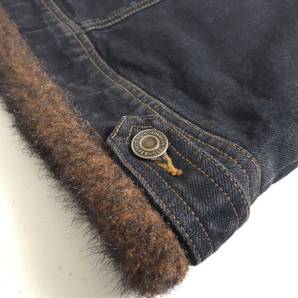 St. John's Bay Black Light-wash Denim Brown Faux Fur Trim Vest - Picture 9 of 14